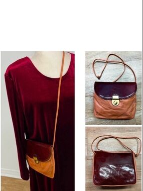 🎁 🆕 Vintage purse-camel & dark rusty brown / real leather crossbody / shoulder